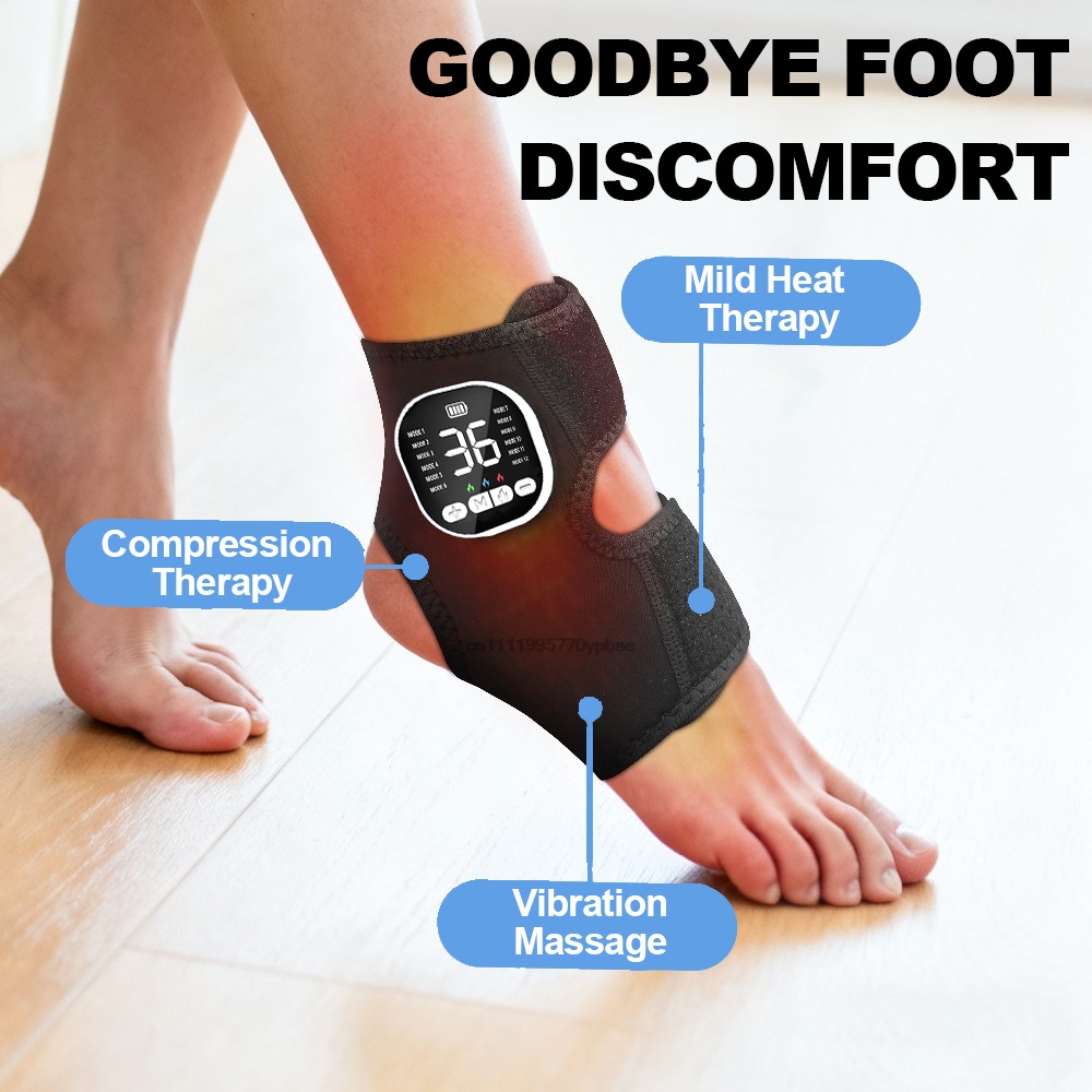 Ems Foot Massager - 電動足首マッサージ器 EMSフット＆足首マッサージ器 36種振動モード 足首温熱パッド 痛み緩和用