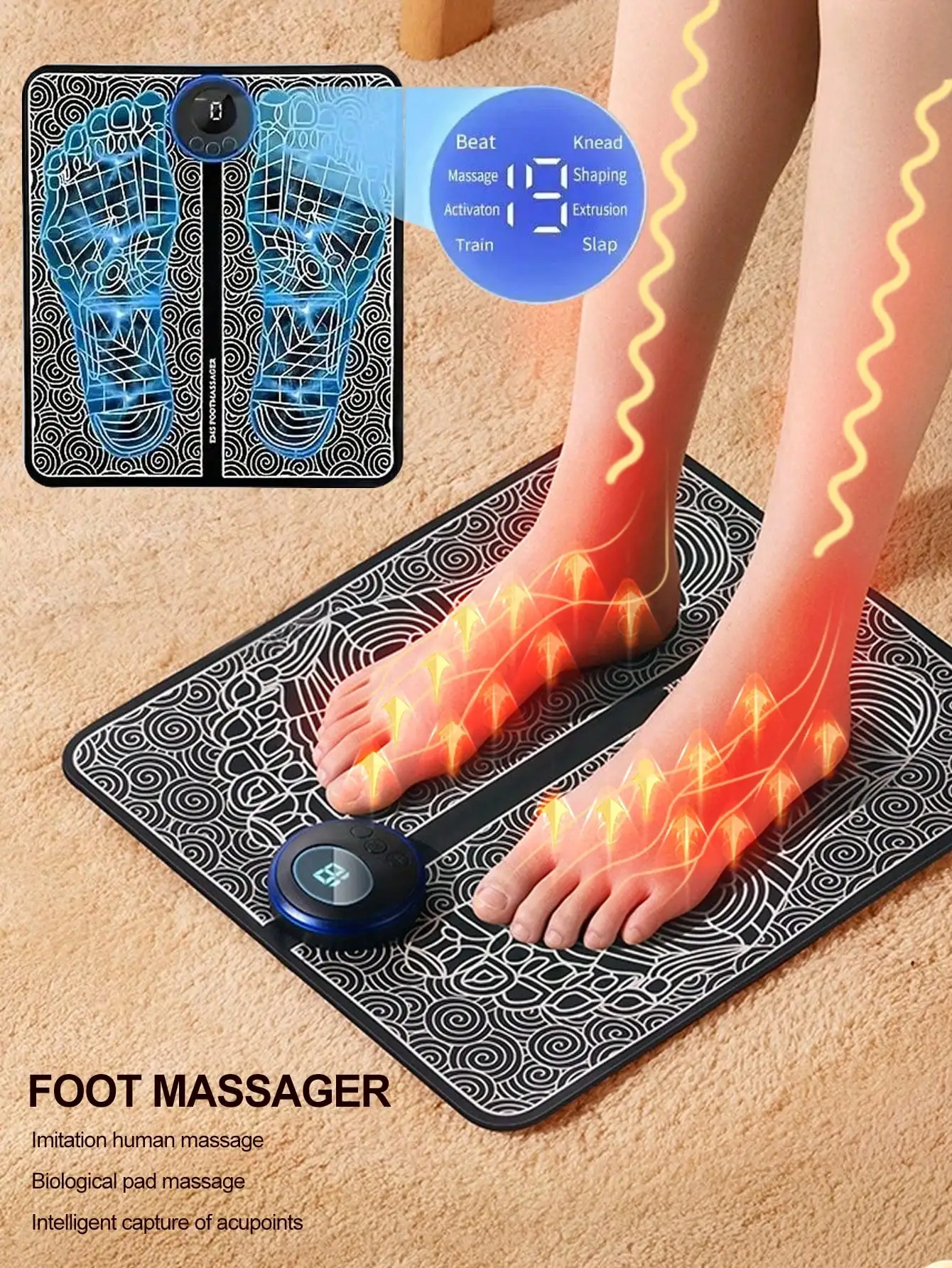 Ems Foot Massager - 2026年型EMSマッサージキット、フットマッサージパッド、全身用充電式ボディマッサージパッチ