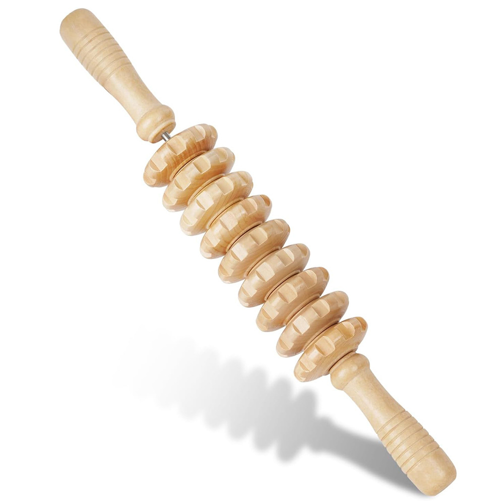 Reflexology Foot Roller - 1PC 木製 9 輪マッサージマッサージローラー鎮痛抗セルライト痩身グアシャマッサージャーボディバックフットマサジェアドール