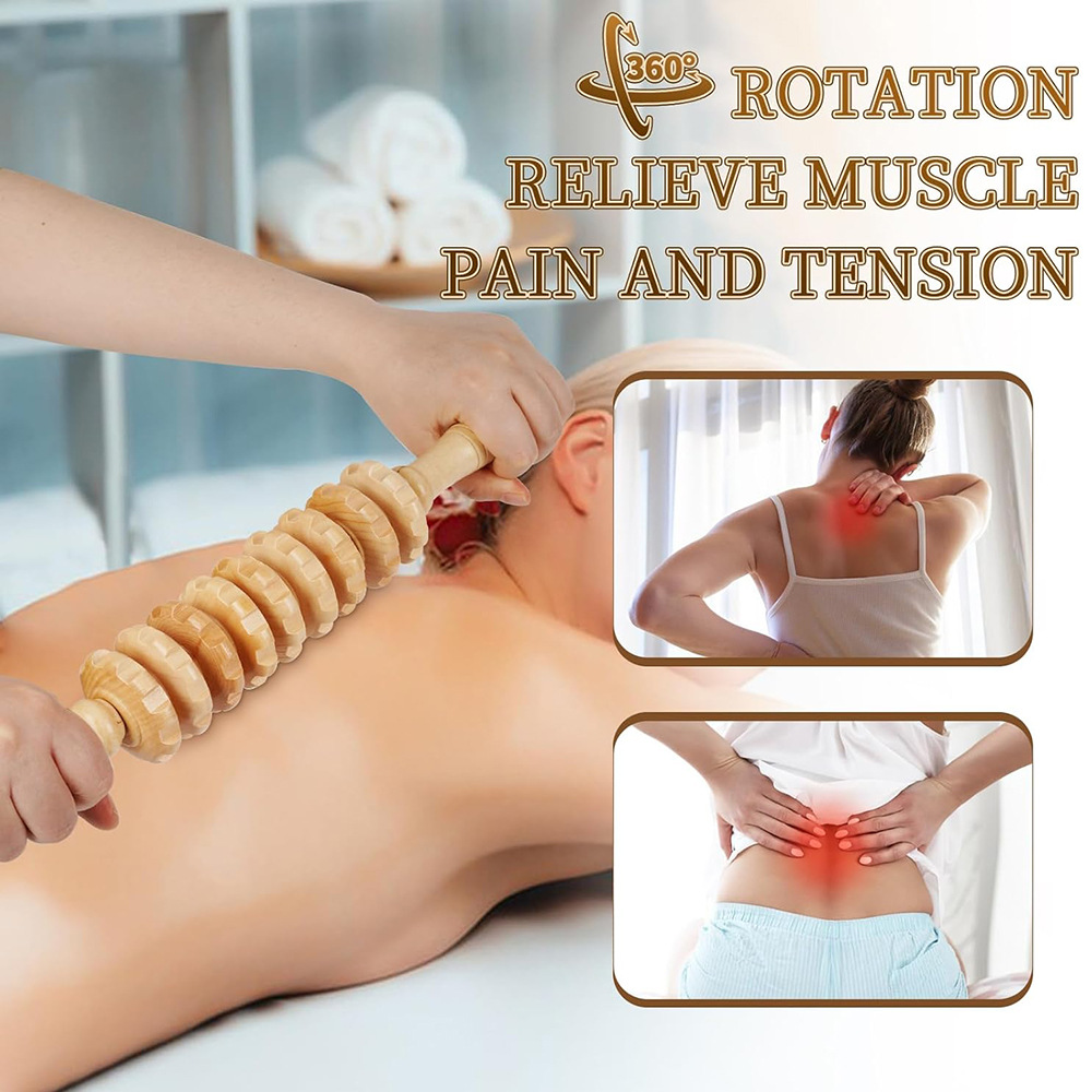1PC 木製 9 輪マッサージマッサージローラー鎮痛抗セルラ - Reflexology Foot Roller のレビューと価格